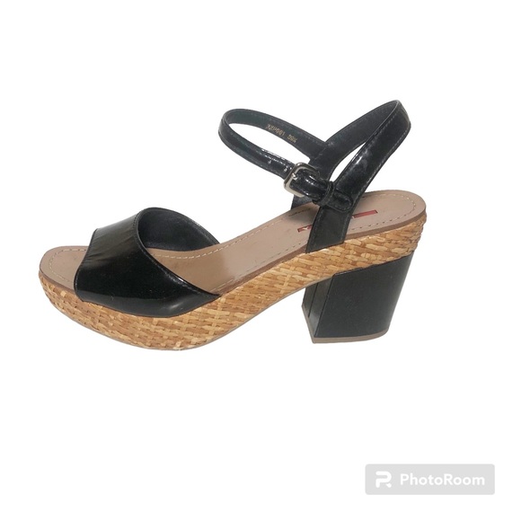 Prada Shoes - PRADA Sport black patent leather chunky wicker platform heels sz39.5
